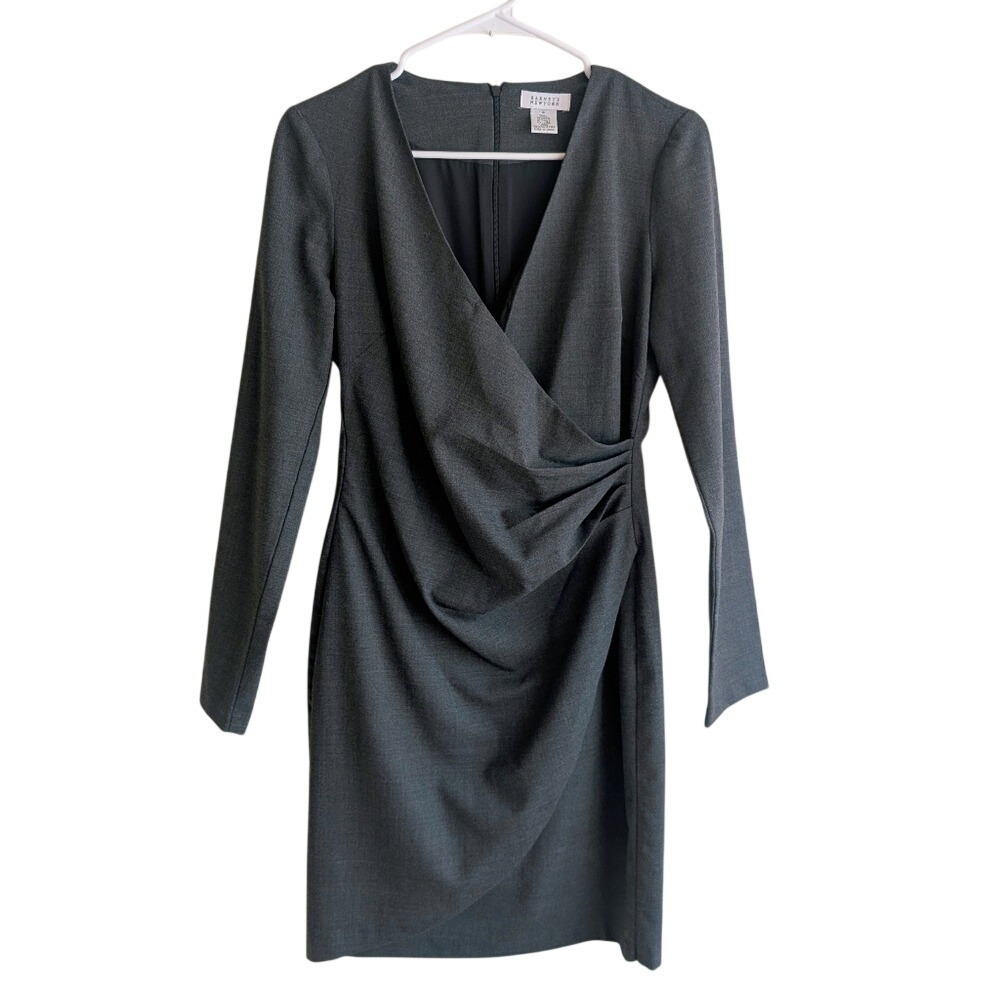 Barneys New York Vintage 90s Office Chic Grey Draping Pleated Midi Dress